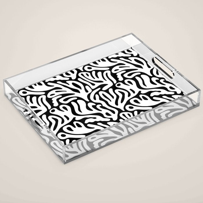Matisse Organic Shapes Free Form Cut Outs Pattern White On Black Acrylic Tray Gallery Image 1