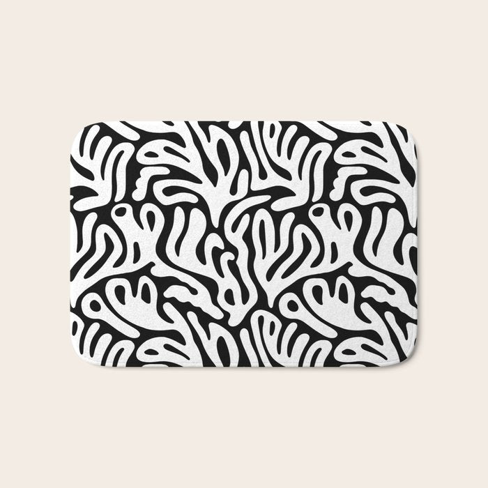 Matisse Organic Shapes Free Form Cut Outs Pattern White On Black Bath Mat Gallery Image 1