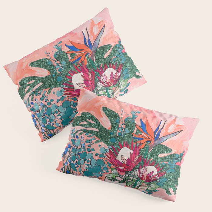 Cockatoo Vase - Bouquet of Flowers on Coral and Jungle Pillow Sham Gallery Image 3
