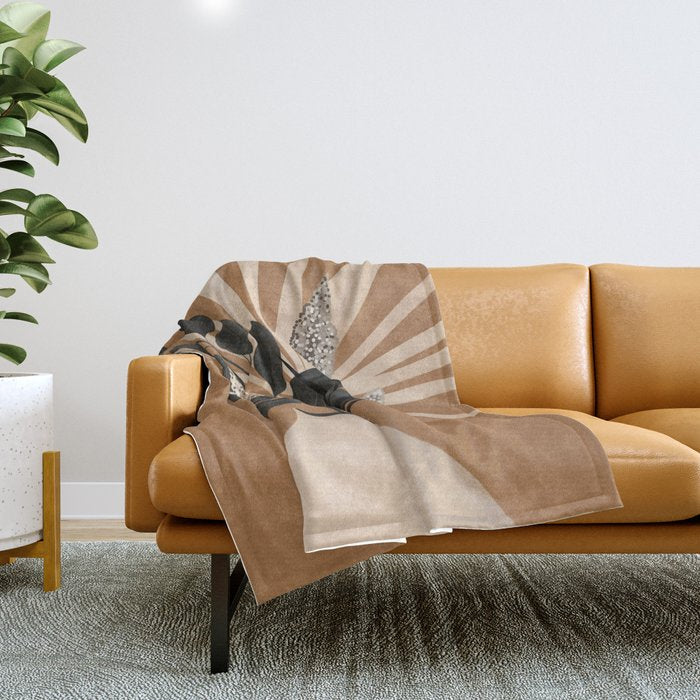Minimal vase with plant leaves 1 Throw Blanket Gallery Image 1