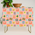 Vintage summer post card stamp pattern Credenza Gallery Image 1