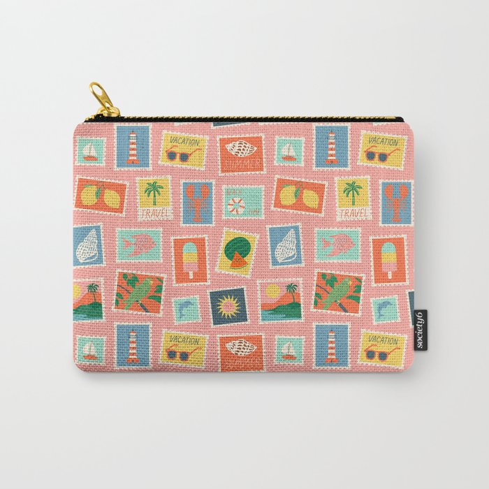 Vintage summer post card stamp pattern Carry All Pouch Gallery Image 1