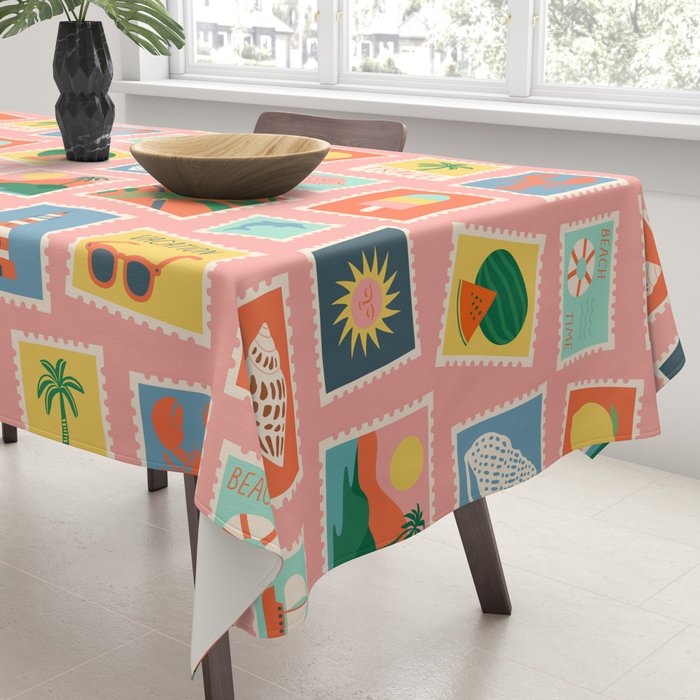 Vintage summer post card stamp pattern Tablecloth Gallery Image 3