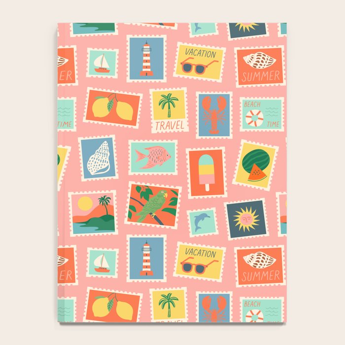 Vintage summer post card stamp pattern Notebook Gallery Image 4