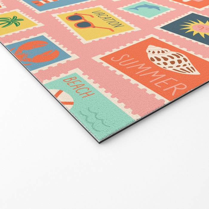 Vintage summer post card stamp pattern Welcome Mat Gallery Image 2