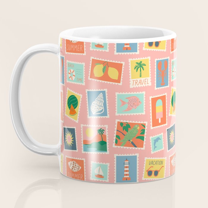 Vintage summer post card stamp pattern Coffee Mug Gallery Image 3