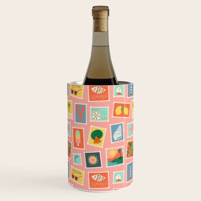 Vintage summer post card stamp pattern Wine Chiller Gallery Image 1