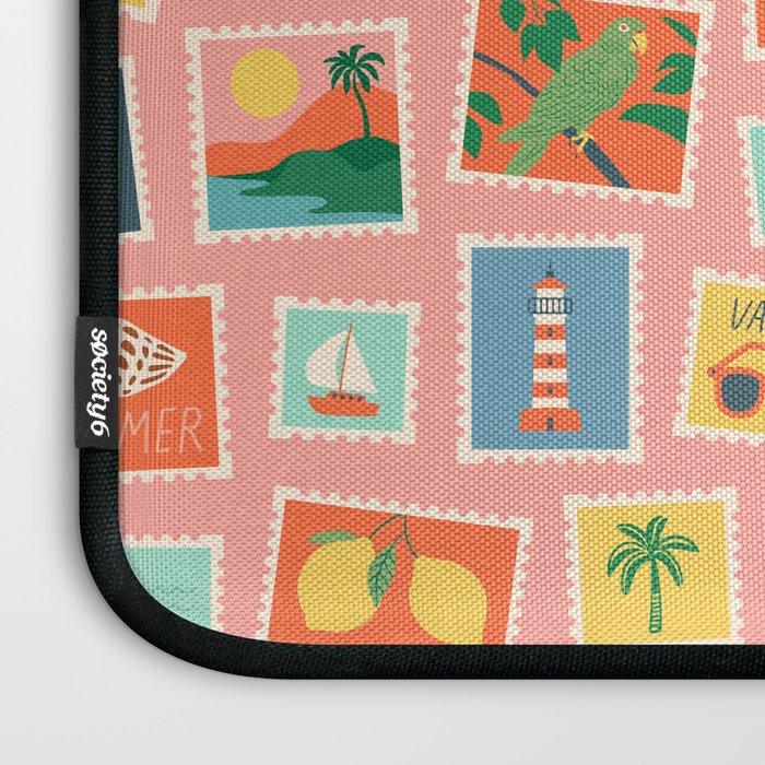 Vintage summer post card stamp pattern Laptop Sleeve Gallery Image 3