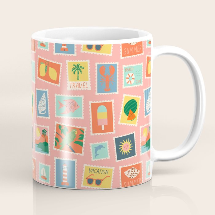 Vintage summer post card stamp pattern Coffee Mug Gallery Image 1