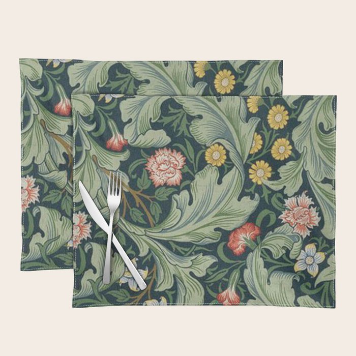 William Morris Leicester Herbaceous Italian Laurel Acanthus Textile Colorful Floral Pattern Placemat Gallery Image 1