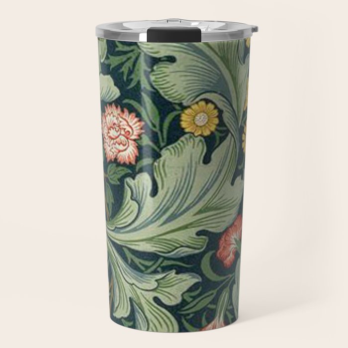 William Morris Leicester Herbaceous Italian Laurel Acanthus Textile Colorful Floral Pattern Travel Mug Gallery Image 1