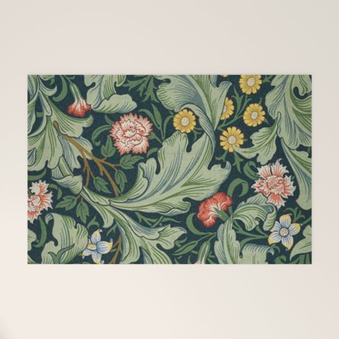 William Morris Leicester Herbaceous Italian Laurel Acanthus Textile Colorful Floral Pattern Welcome Mat Gallery Image 1