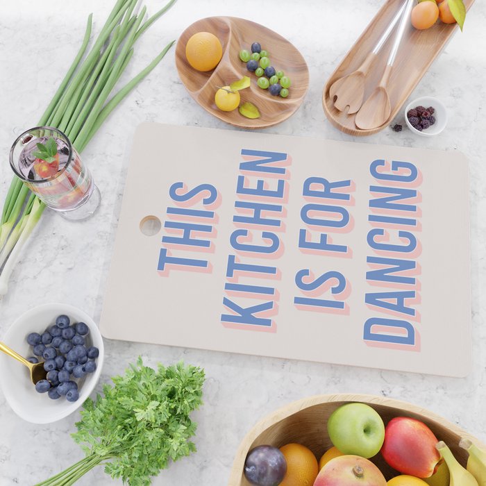 This Kitchen Is For Dancing (Blue Pink) Cutting Board Gallery Image 2