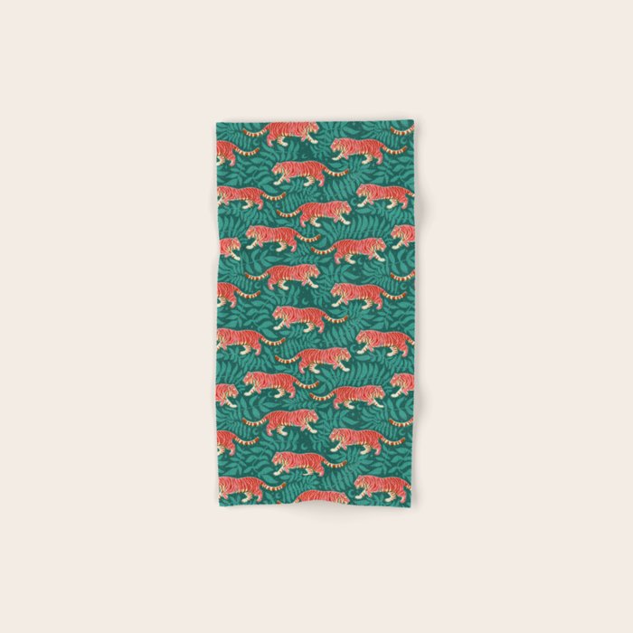 Tigers - pink, red, and jungle green Bath Towel Gallery Image 1