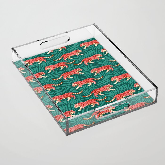Tigers - pink, red, and jungle green Acrylic Tray Gallery Image 1