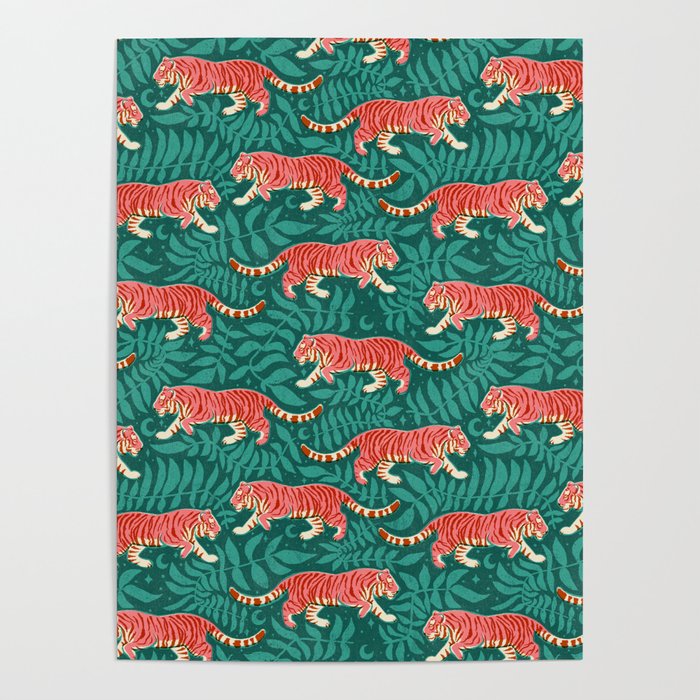 Tigers - pink, red, and jungle green Poster Gallery Image 1
