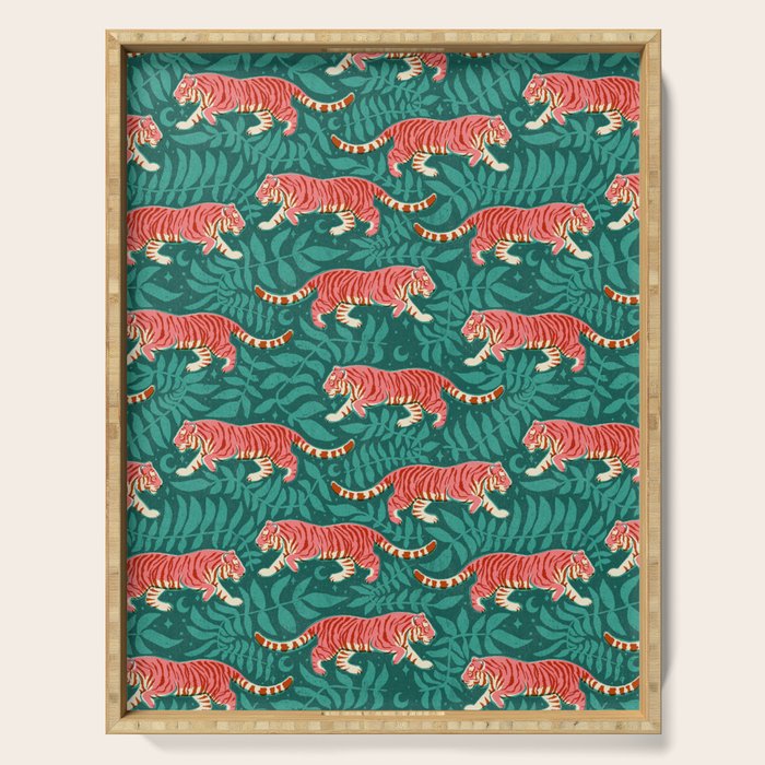 Tigers - pink, red, and jungle green Serving Tray Gallery Image 1