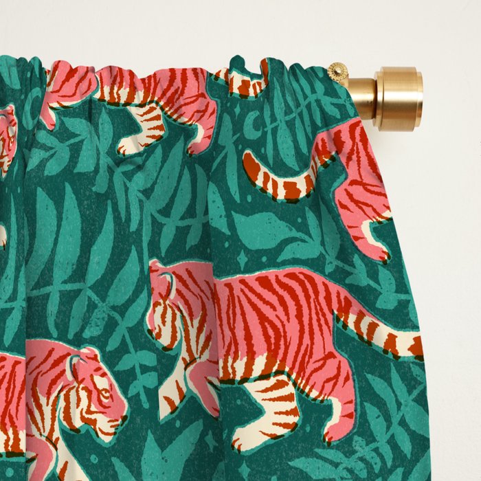 Tigers - pink, red, and jungle green Window Curtain Gallery Image 2