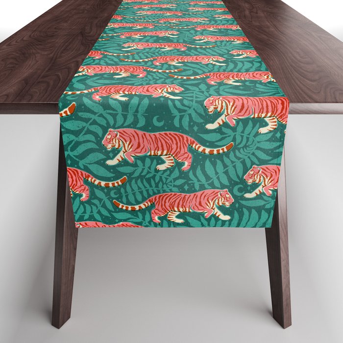 Tigers - pink, red, and jungle green Table Runner Gallery Image 1