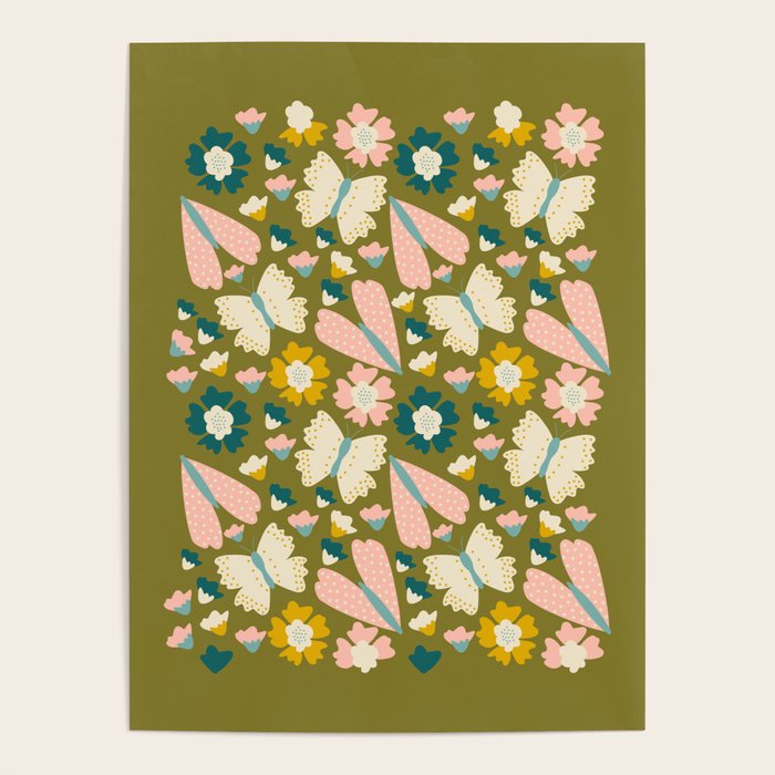 Floral Stripe - Olive  Poster Gallery Image 1