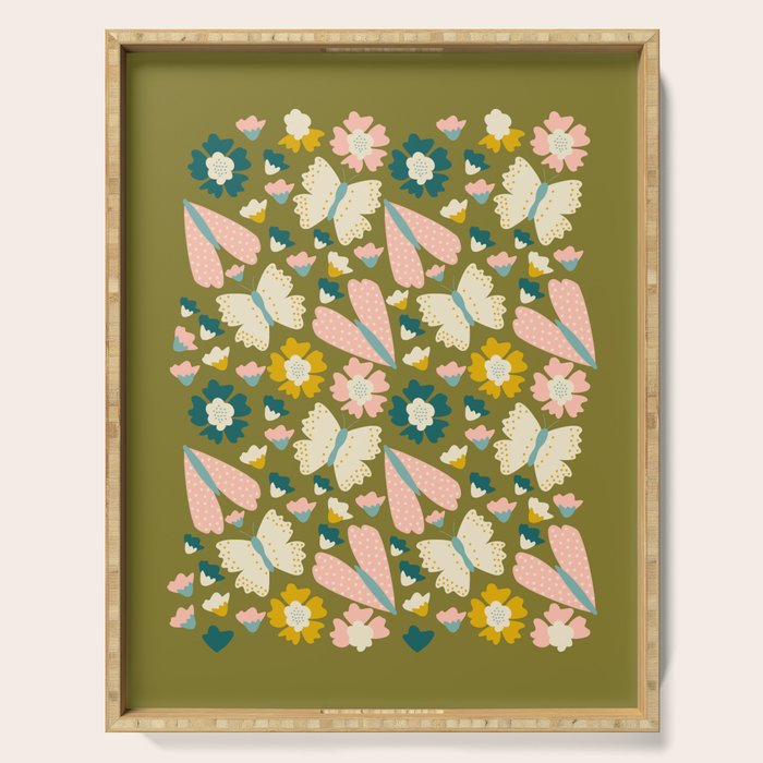 Floral Stripe - Olive  Serving Tray Gallery Image 1