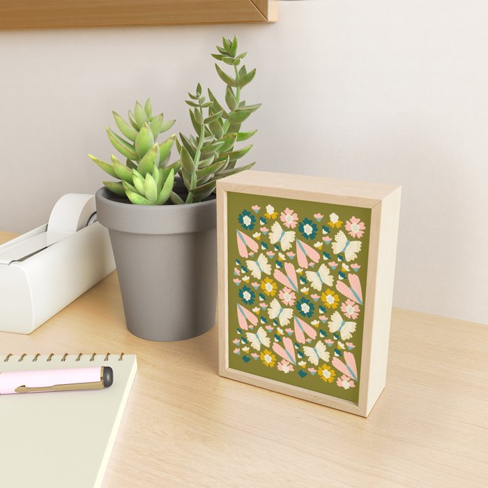 Floral Stripe - Olive  Mini Art Print Gallery Image 2