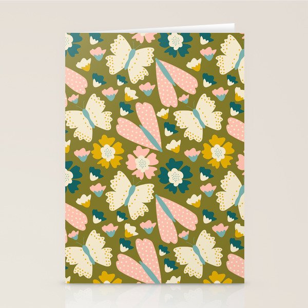 Floral Stripe - Olive  Stationery Card Gallery Image 2