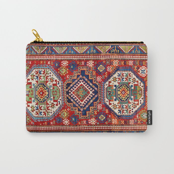 Three Medallion Kazak Southwest Caucasus Carpet Print Carry All Pouch Gallery Image 1