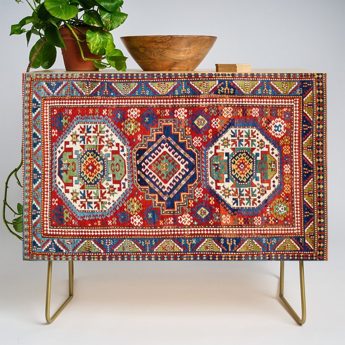 Three Medallion Kazak Southwest Caucasus Carpet Print Credenza Gallery Image 1