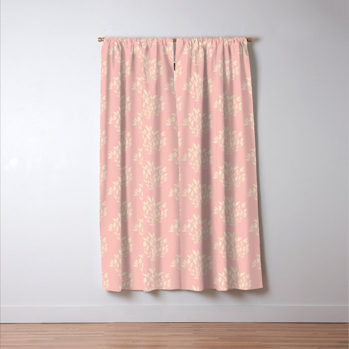 Simple Block Print Pastel Pink and Off- White Pattern Window Curtain Gallery Image 3
