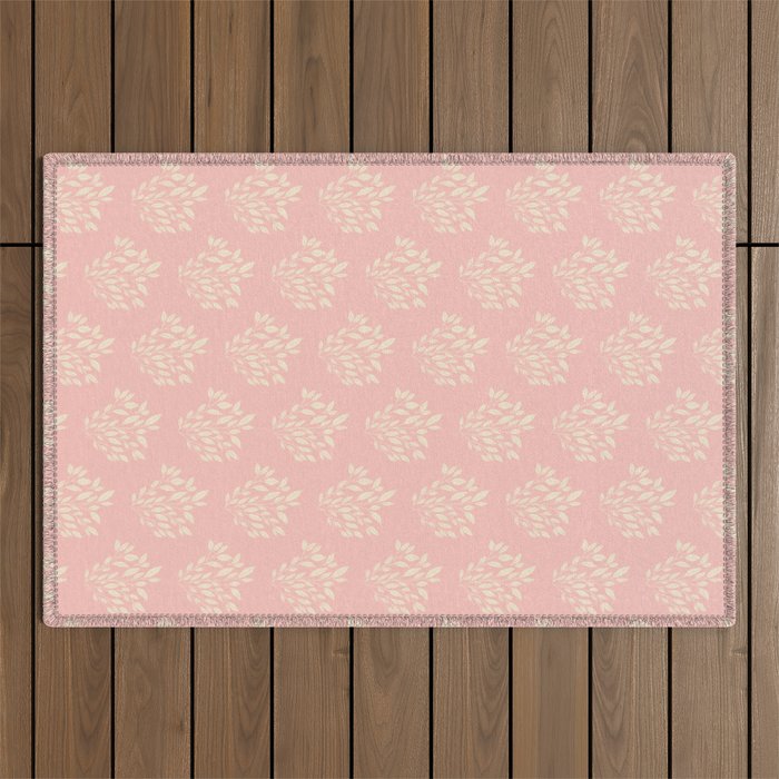 Simple Block Print Pastel Pink and Off- White Pattern Outdoor Rug Gallery Image 1