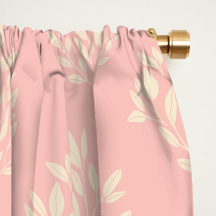 Simple Block Print Pastel Pink and Off- White Pattern Window Curtain Gallery Image 2