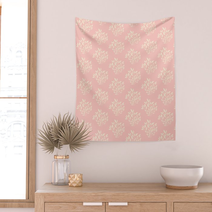 Simple Block Print Pastel Pink and Off- White Pattern Wall Tapestry Gallery Image 2
