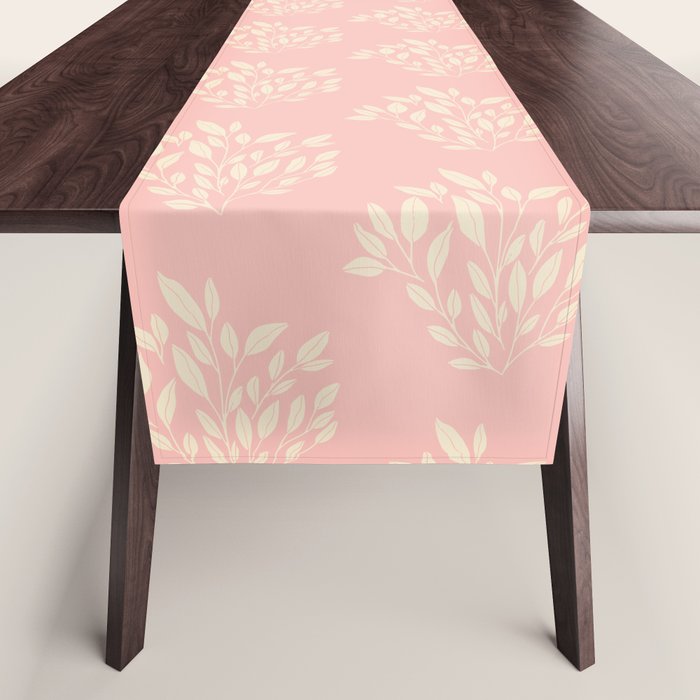 Simple Block Print Pastel Pink and Off- White Pattern Table Runner Gallery Image 1
