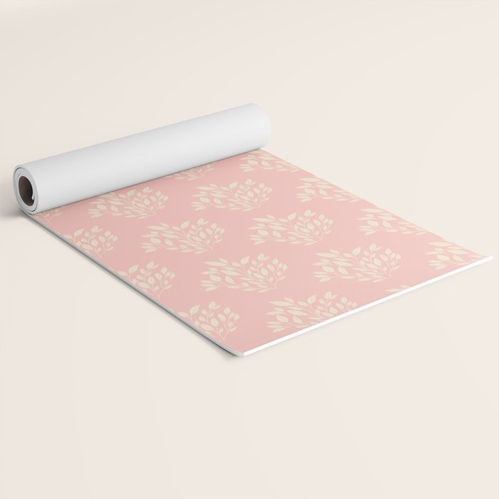 Simple Block Print Pastel Pink and Off- White Pattern Yoga Mat Gallery Image 2
