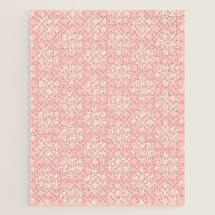 Simple Block Print Pastel Pink and Off- White Pattern Jigsaw Puzzle Gallery Image 1
