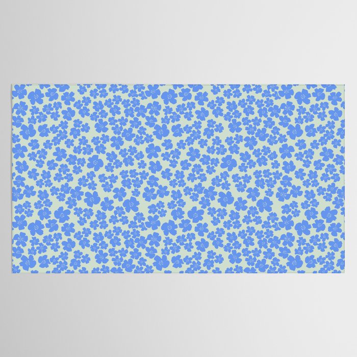 Blue flower blossom scatter on soft green Tablecloth Gallery Image 2