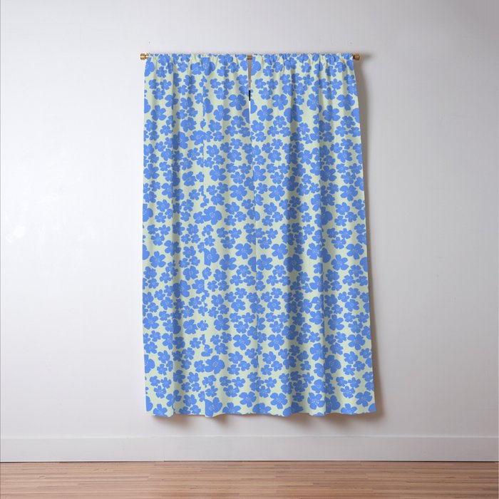 Blue flower blossom scatter on soft green Window Curtain Gallery Image 3