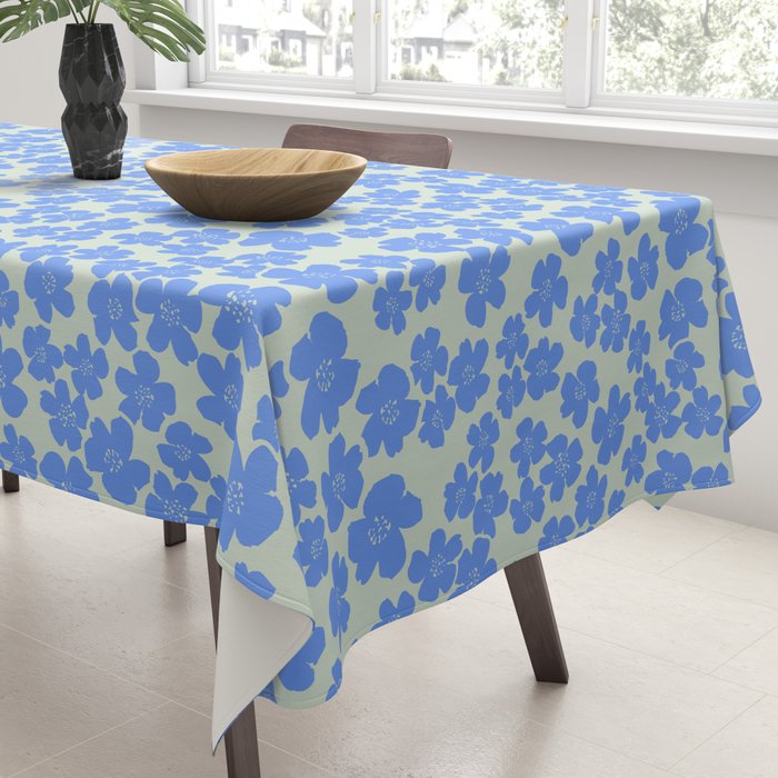 Blue flower blossom scatter on soft green Tablecloth Gallery Image 3