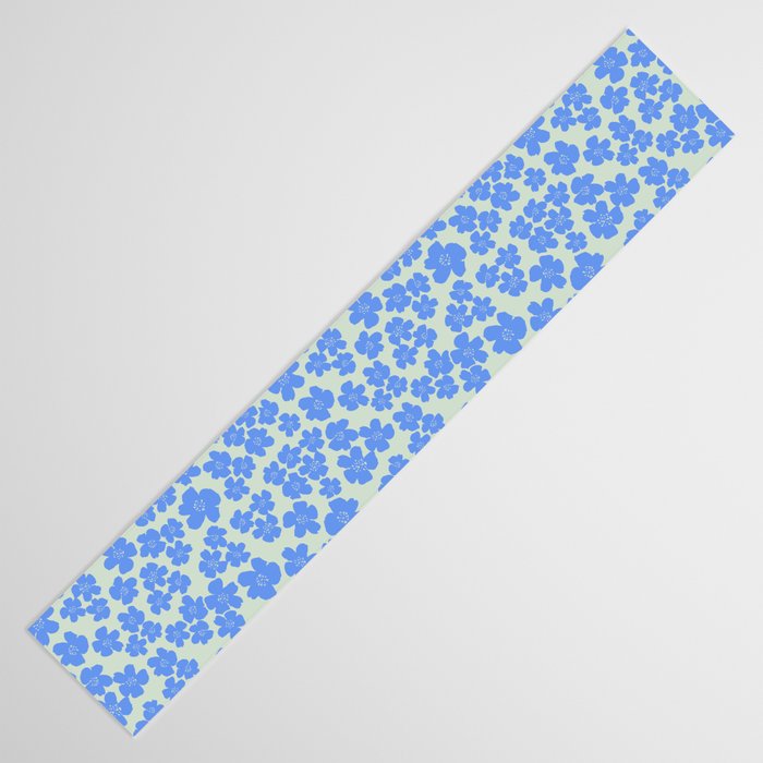 Blue flower blossom scatter on soft green Table Runner Gallery Image 3