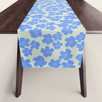 Blue flower blossom scatter on soft green Table Runner Gallery Image 1