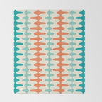 Retro Mid Century Modern Trellis Print Orange and Teal Throw Blanket Gallery Image 2