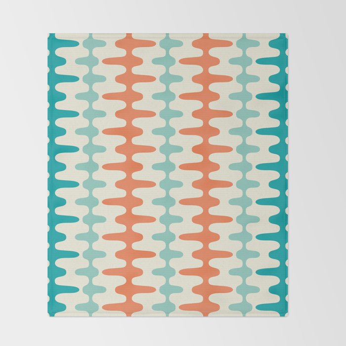 Retro Mid Century Modern Trellis Print Orange and Teal Throw Blanket Gallery Image 2