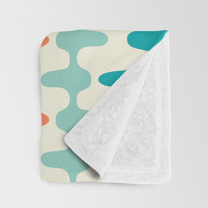 Retro Mid Century Modern Trellis Print Orange and Teal Throw Blanket Gallery Image 3