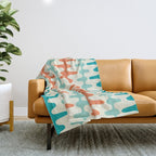 Retro Mid Century Modern Trellis Print Orange and Teal Throw Blanket Gallery Image 1