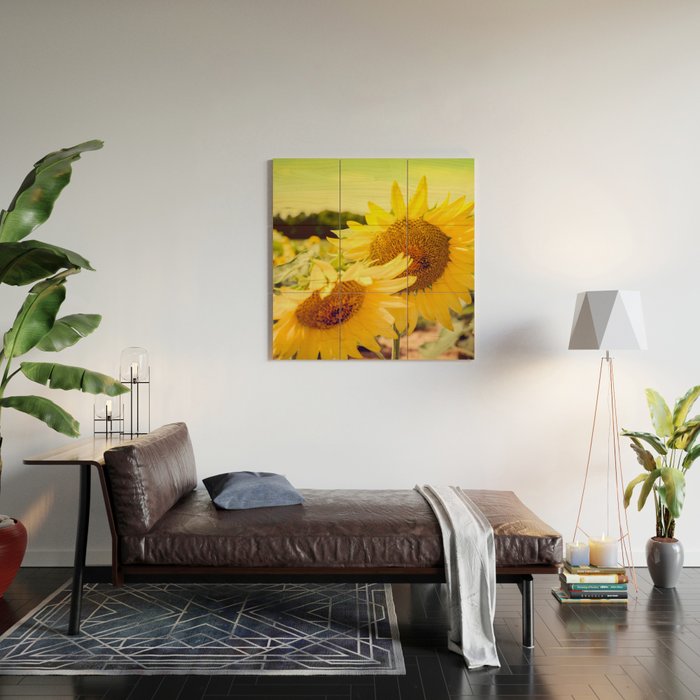 Yellow Summer Sunflower Wood Wall Art Gallery Image 2