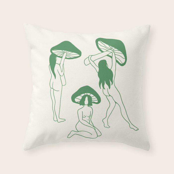 Mushroom Ladies Line Art Throw Pillow Gallery Image 1