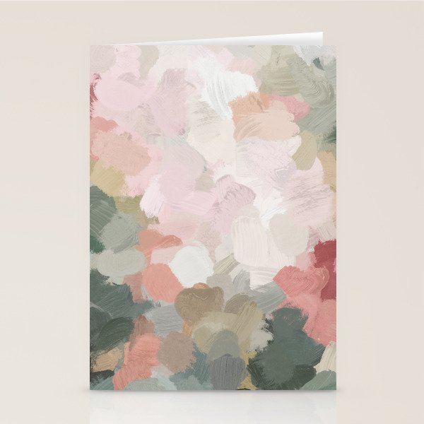 Time to Bloom - Forest Green Fuchsia Blush Pink Abstract Flower Spring Painting Art Stationery Card Gallery Image 1