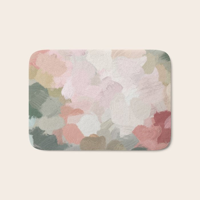 Time to Bloom - Forest Green Fuchsia Blush Pink Abstract Flower Spring Painting Art Bath Mat Gallery Image 1