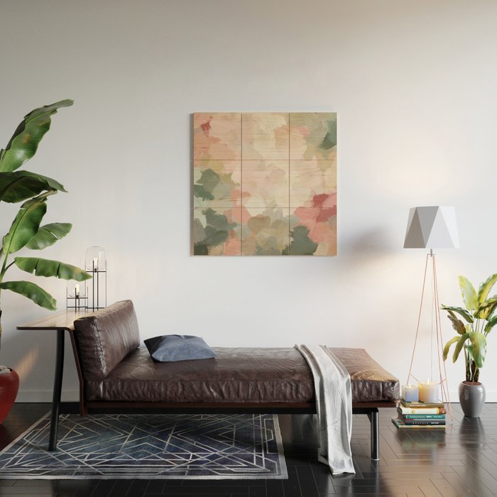 Time to Bloom - Forest Green Fuchsia Blush Pink Abstract Flower Spring Painting Art Wood Wall Art Gallery Image 2
